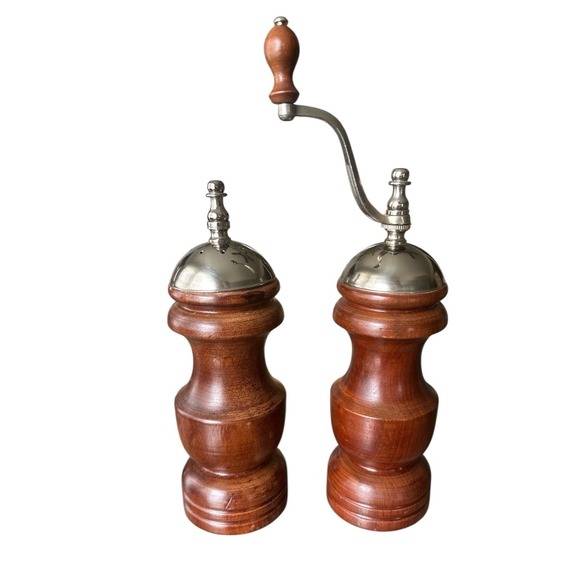 The Unbranded Brand Other - Vintage Mid Century Modern Wood and Stainless Steel Salt & Pepper Grinder Set